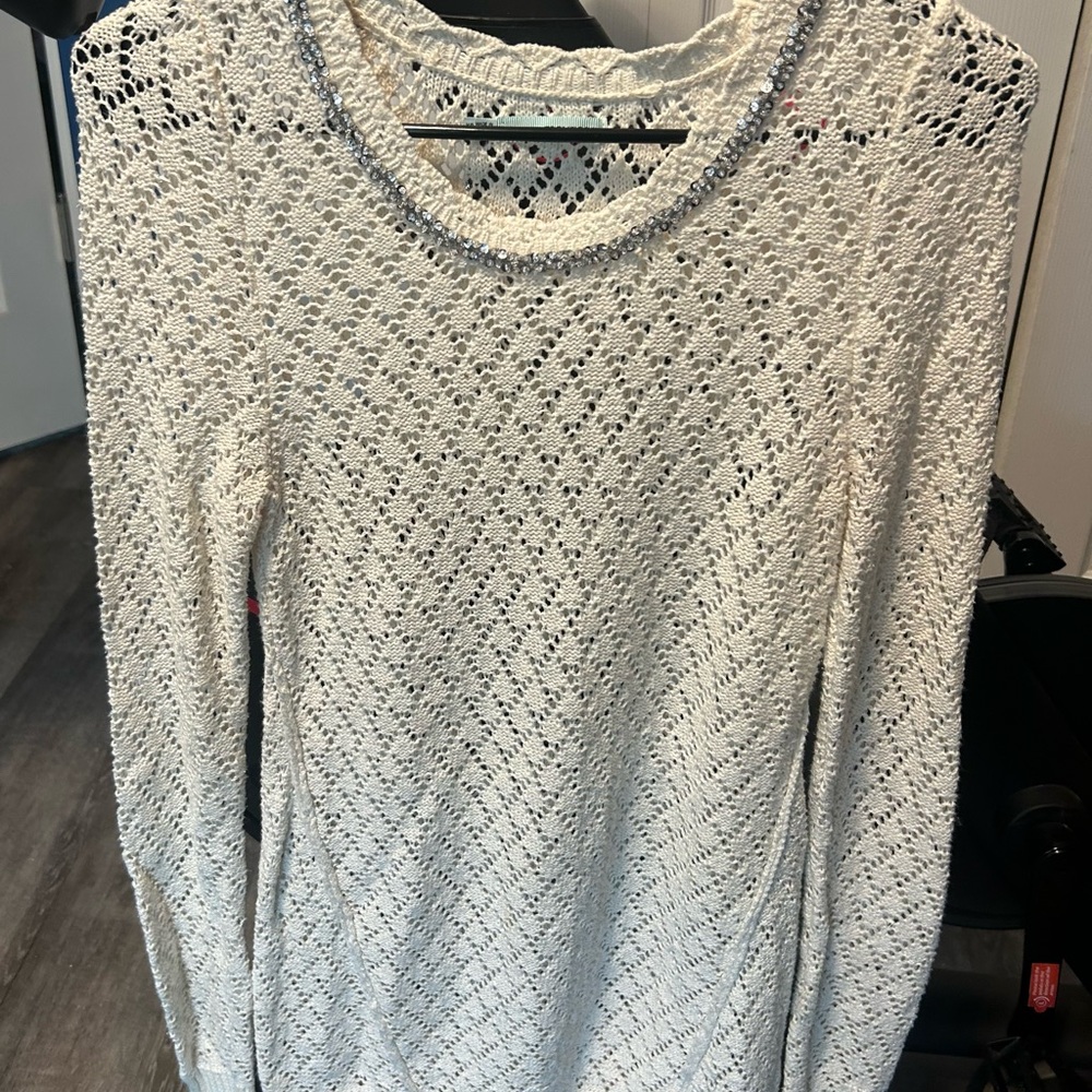 Maurices Cream Crochet Long Sleeve Top